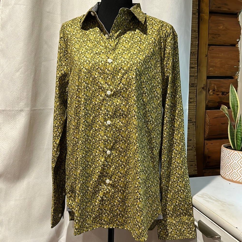 Kenneth Cole Button Up Mobility Stretch Woven Shirt, Tawny Olive Med #J